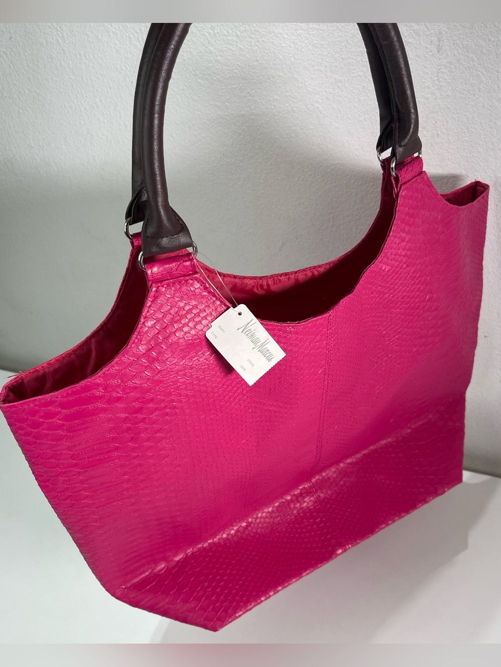 Neiman Marcus Large Pink Faux Snakeskin Tote Bag Eclectic NWT